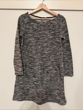 GAP Black Cream Marled Knit Sweater Dress Textured Shift Dress Zip Pockets M